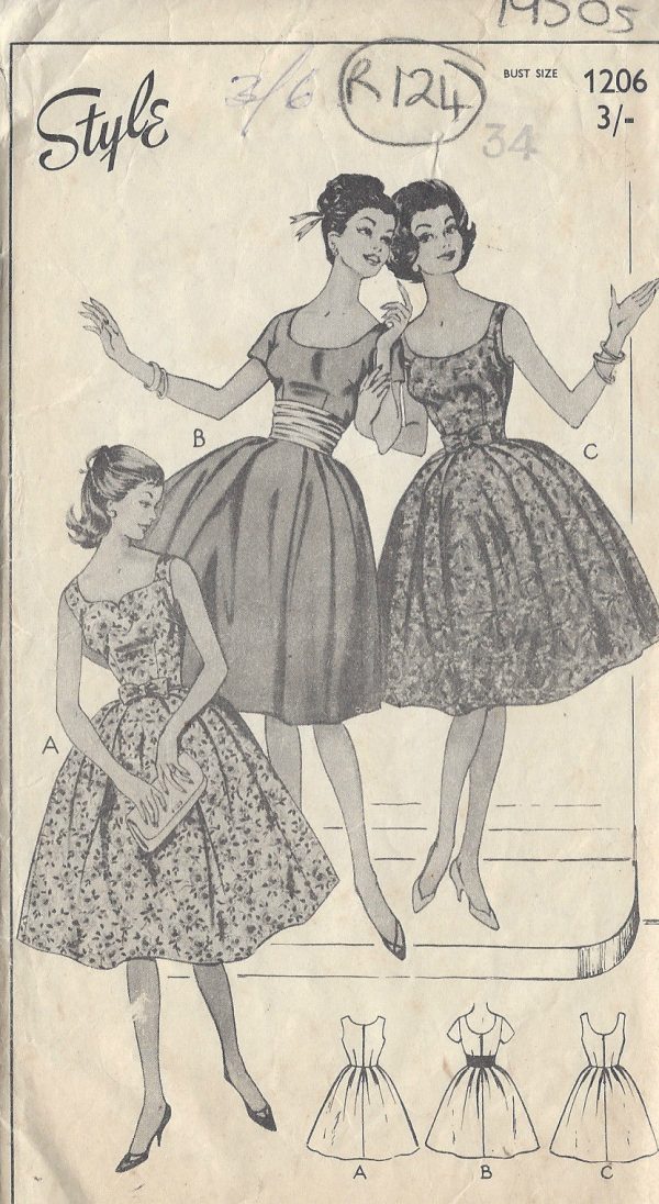 1950s-Vintage-Sewing-Pattern-DRESS-B34-R124-251144428757