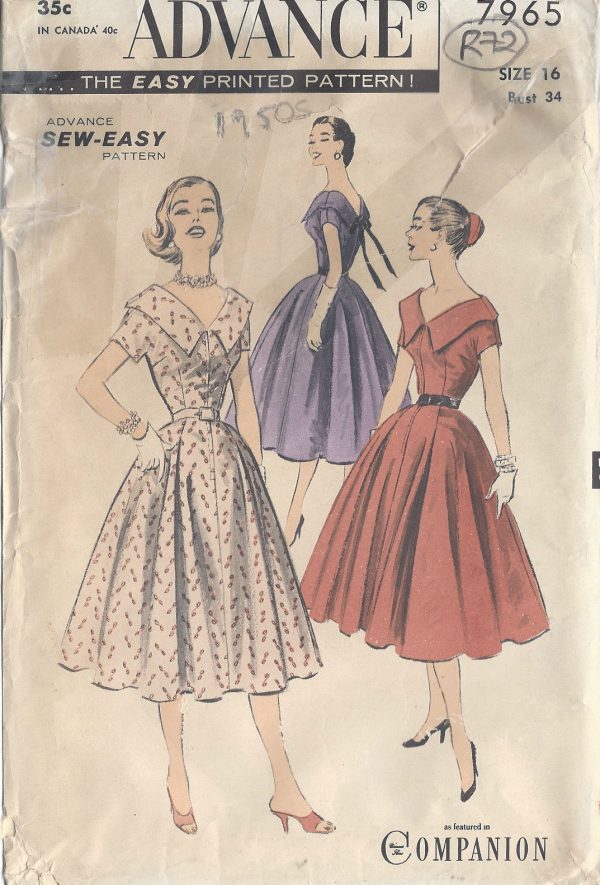 1950s-Vintage-Sewing-Pattern-DRESS-B34-R72-251144840877