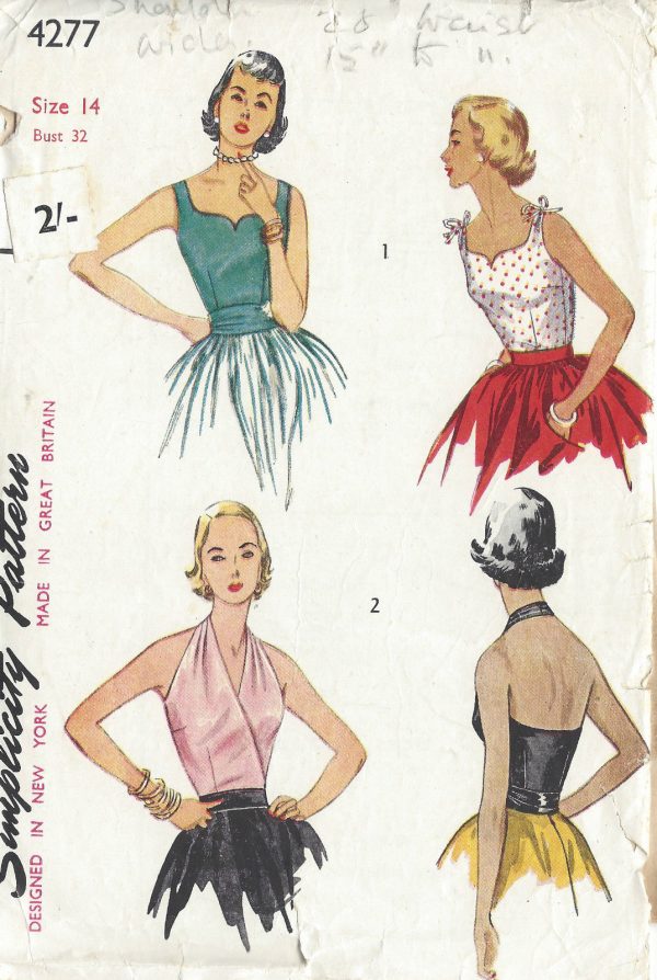 1953-Vintage-Sewing-Pattern-B32-HALTER-BLOUSE-CUMMERBUND-R917-251251308187