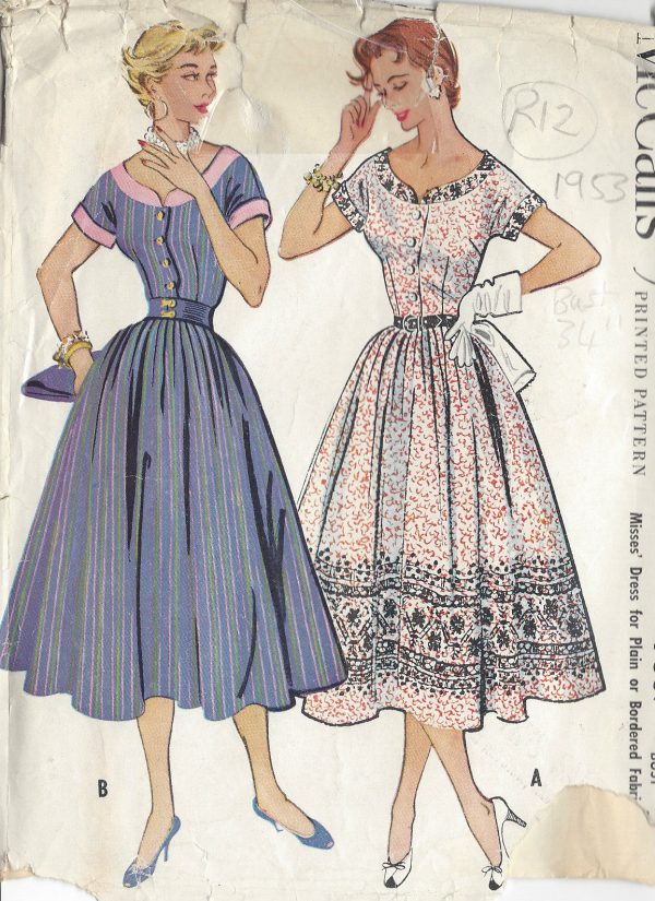 1953-Vintage-Sewing-Pattern-B34-DRESS-R12-251172212467