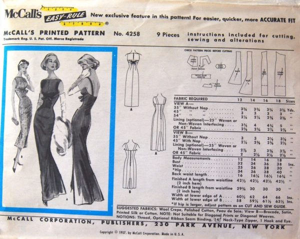 1957-Vintage-Sewing-Pattern-B36-EVENING-DRESS-1675-By-Pauline-Trigere-252438178447-2