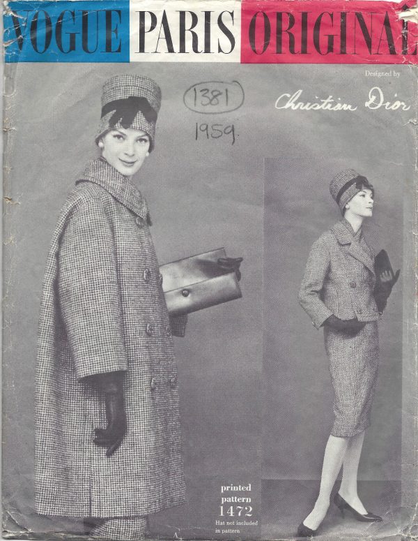 1959-Vintage-VOGUE-Sewing-Pattern-B34-SUIT-COAT-JACKET-SKIRT-SCARF-1381-Dior-261720894037