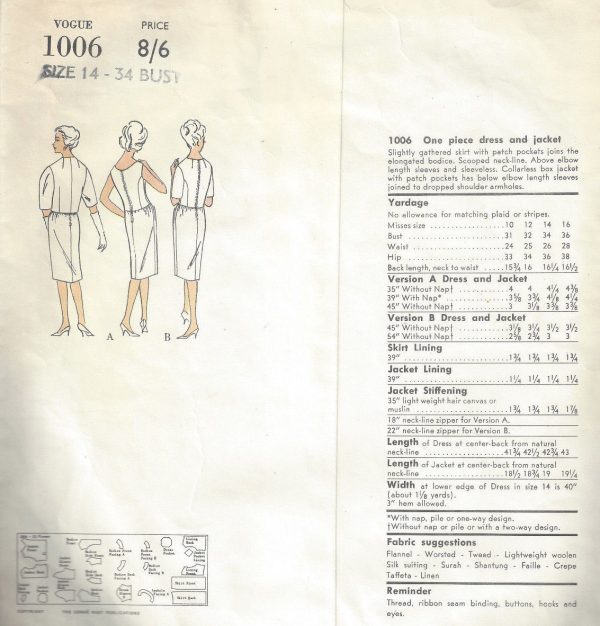 1960-Vintage-VOGUE-Sewing-Pattern-B34-JACKET-DRESS-1670R-Fabiani-of-Italy-252436900867-2