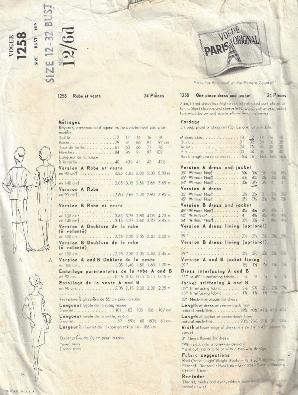 1963-Vintage-VOGUE-Sewing-Pattern-B32-JACKET-DRESS-1723R-Jacques-hHim-262565937137-2