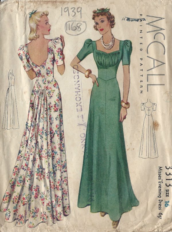 1939-Vintage-Sewing-Pattern-EVENING-DRESS-B34-1168-251458161278