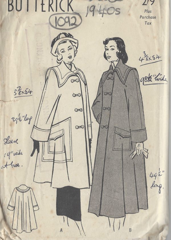 1940s-Vintage-Sewing-Pattern-B34-SWING-COAT-1092-261278017658