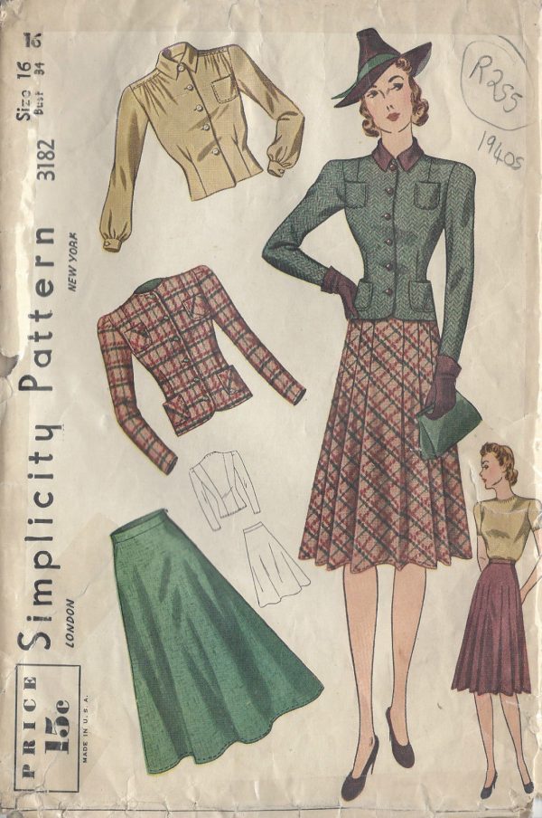1940s-Vintage-Sewing-Pattern-JACKET-SKIRT-BLOUSE-B34-R255-251143213248