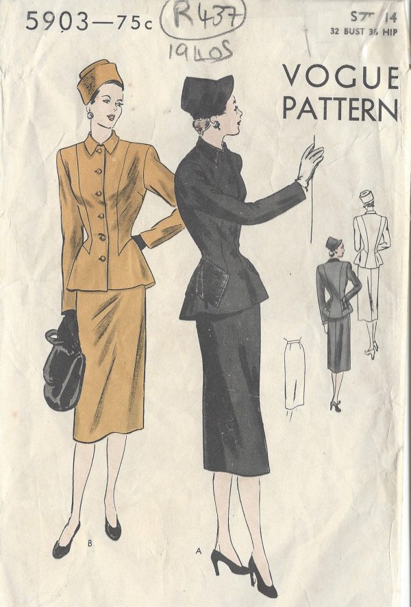 1940s-Vintage-VOGUE-Sewing-Pattern-B32-JACKETBLOUSE-SKIRT-R437-251142586388
