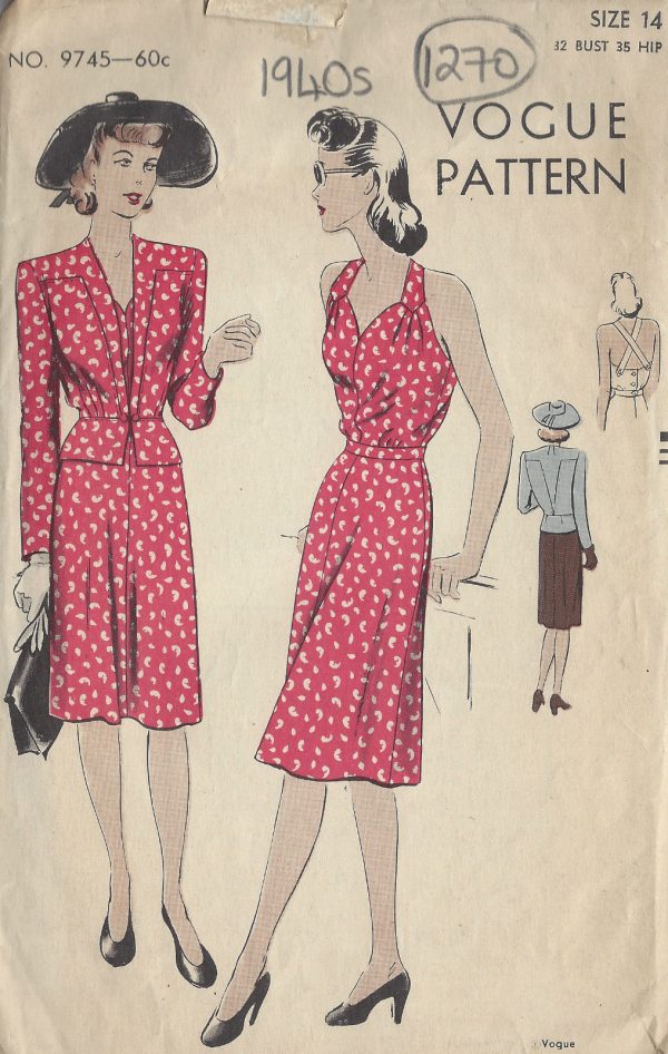 1940s-WW2-Vintage-VOGUE-Sewing-Pattern-B32-DRESS-JACKET-1270-261509445148