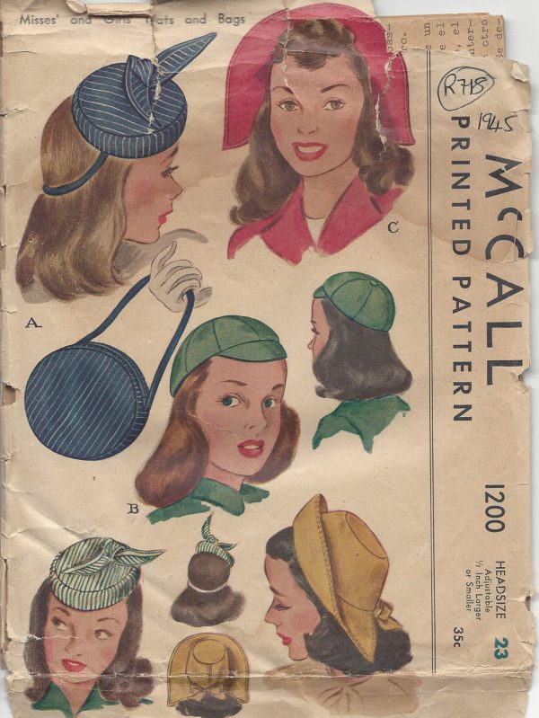 1945-Vintage-Sewing-Pattern-S23-HAT-CAP-BAG-R718-251174590088