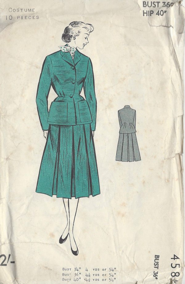 1950s-Vintage-Sewing-Pattern-B36-SUIT-JACKET-SKIRT-R765-251183501138