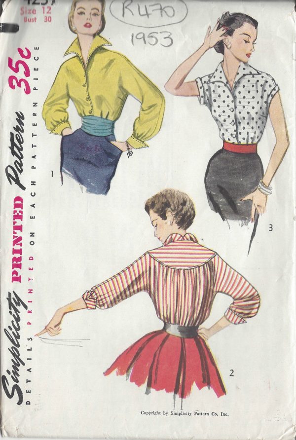 1953-Vintage-Sewing-Pattern-B30-BLOUSE-CUMMERBUND-R470-251142552288