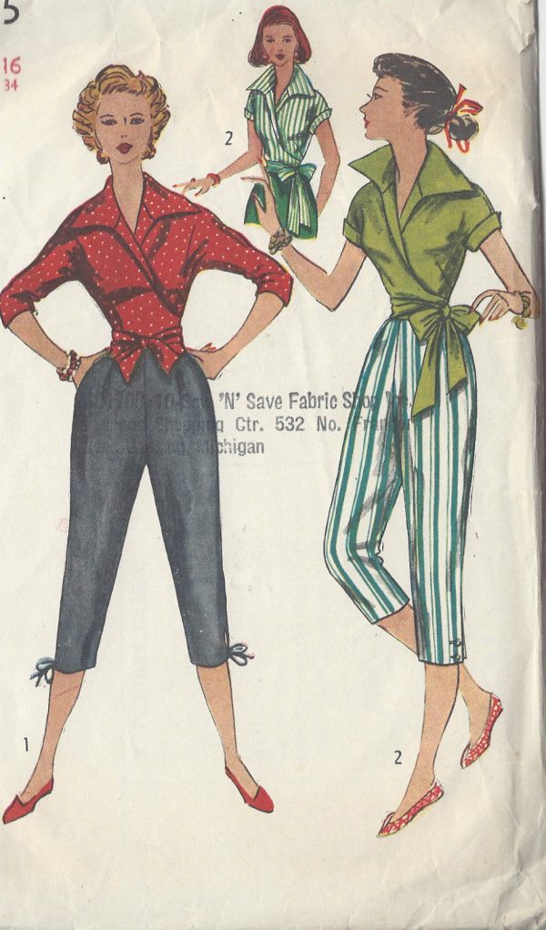 1953-Vintage-Sewing-Pattern-B34-BLOUSE-PEDAL-PUSHERS-R839-261163395908
