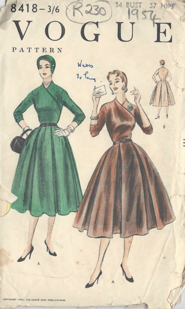 1954-Vintage-VOGUE-Sewing-Pattern-B34-ONE-PIECE-DRESS-R230-251164520928