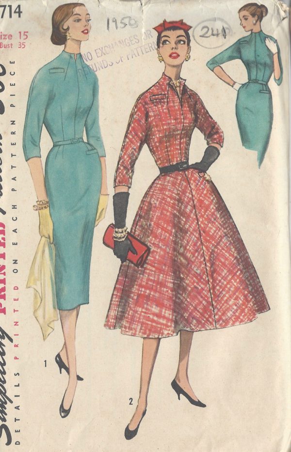 1956-Vintage-Sewing-Pattern-B35-ONE-PIECE-DRESS-241-251173671088