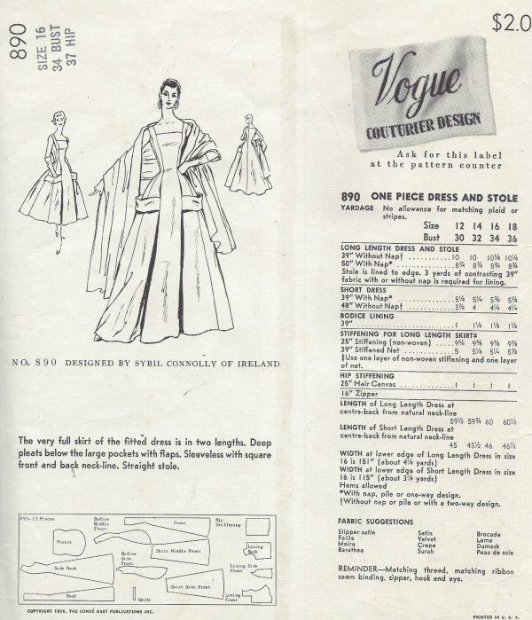 1956-Vintage-VOGUE-Sewing-Pattern-B34-DRESS-STOLE-1425-By-SYBIL-CONNOLLY-261878567538-2