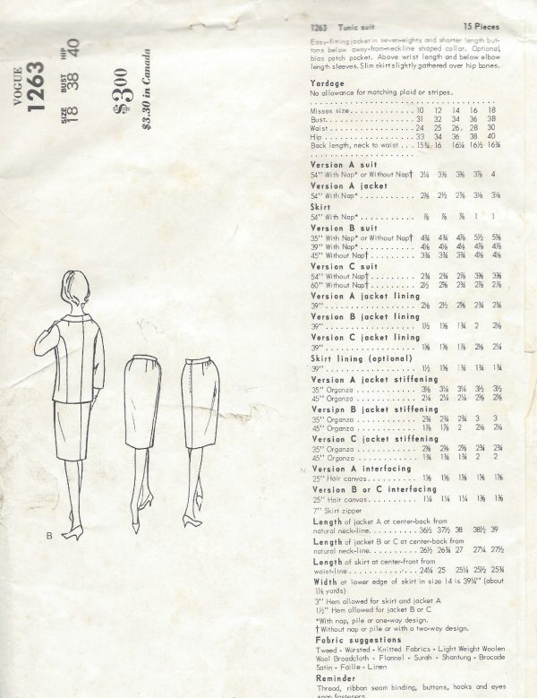 1960s-Vintage-VOGUE-Sewing-Pattern-JACKET-SKIRT-SUIT-B38-1486-Pierre-Cardin-252075234468-2