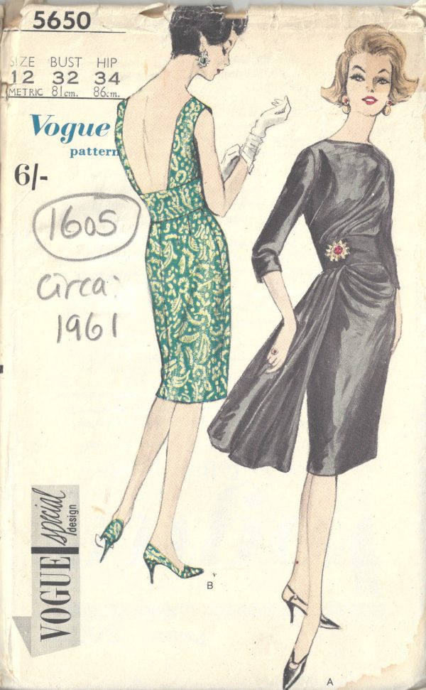 1961-Vintage-VOGUE-Sewing-Pattern-B32-DRESS-1605-252340974338