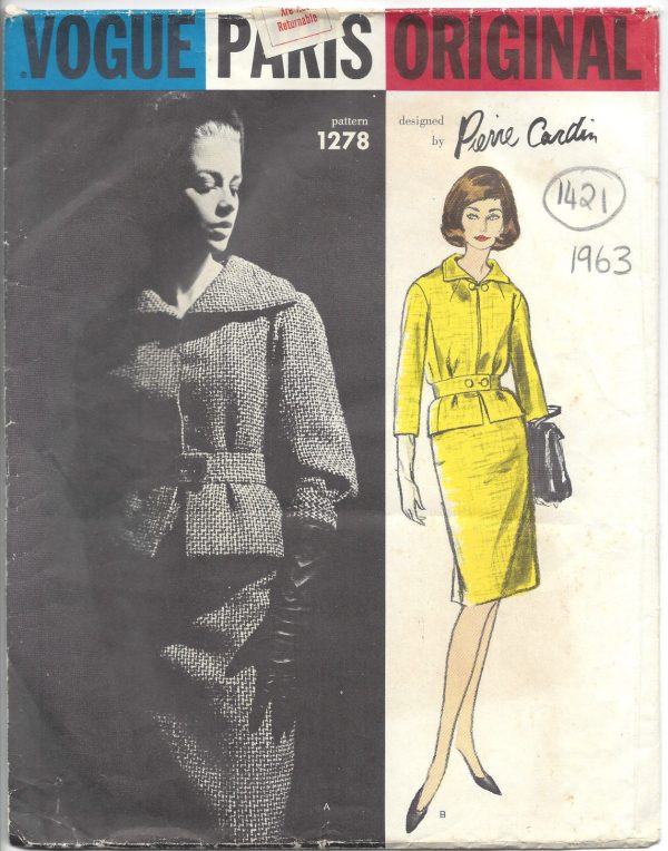 1963-Vintage-VOGUE-Sewing-Pattern-SUIT-SKIRT-JACKET-B34-1421-Pierre-Cardin-261940450228