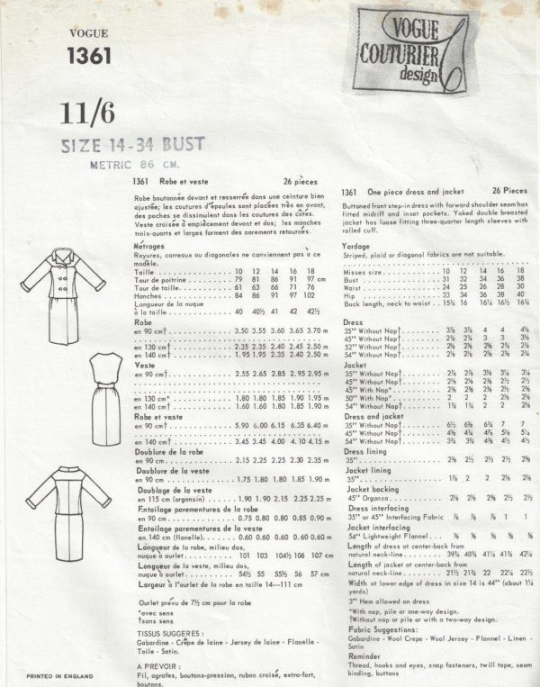 1964-Vintage-VOGUE-Sewing-Pattern-B34-DRESS-JACKET-1726-By-Galitzine-262601124718-2