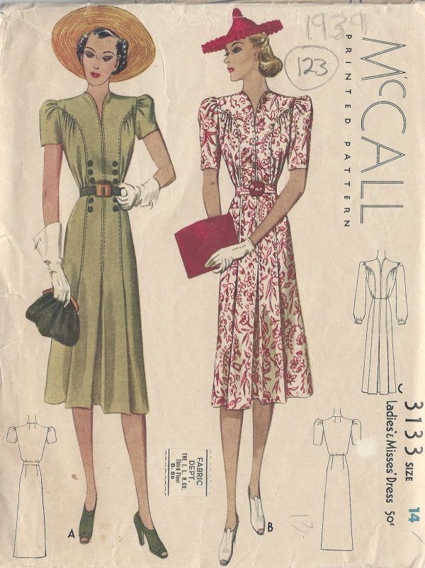 1939-Vintage-Sewing-Pattern-B32-DRESS-123-251173741619