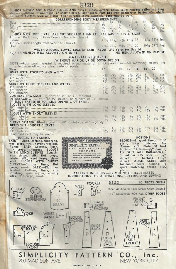 1940-Vintage-Sewing-Pattern-B34-DRESS-SKIRT-BLOUSE-R606-251149605869-2
