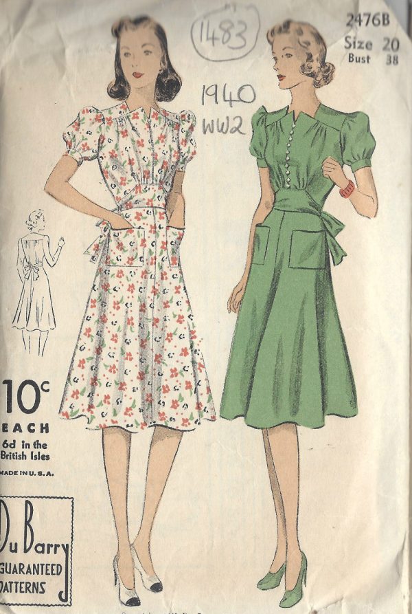1940-WW2-Vintage-Sewing-Pattern-B38-DRESS-1483-By-Du-Barry-262028143339