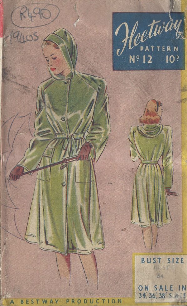 1940s-Vintage-Sewing-Pattern-B34-RAINCOAT-MACINTOSH-HOOD-R490-251151106739