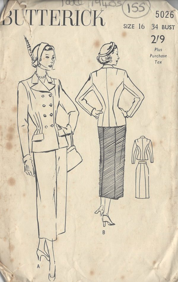 1940s-Vintage-Sewing-Pattern-SUIT-SKIRT-JACKET-B34-155-251173784909