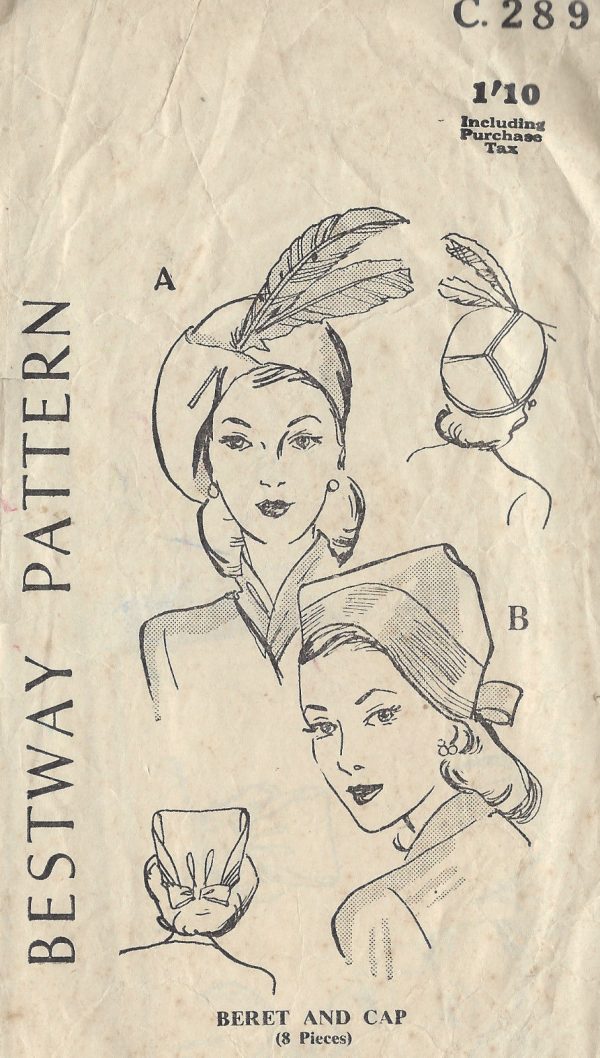 1940s-WW2-Vintage-Sewing-Pattern-BERET-CAP-SIZE-22-1280-261509981399