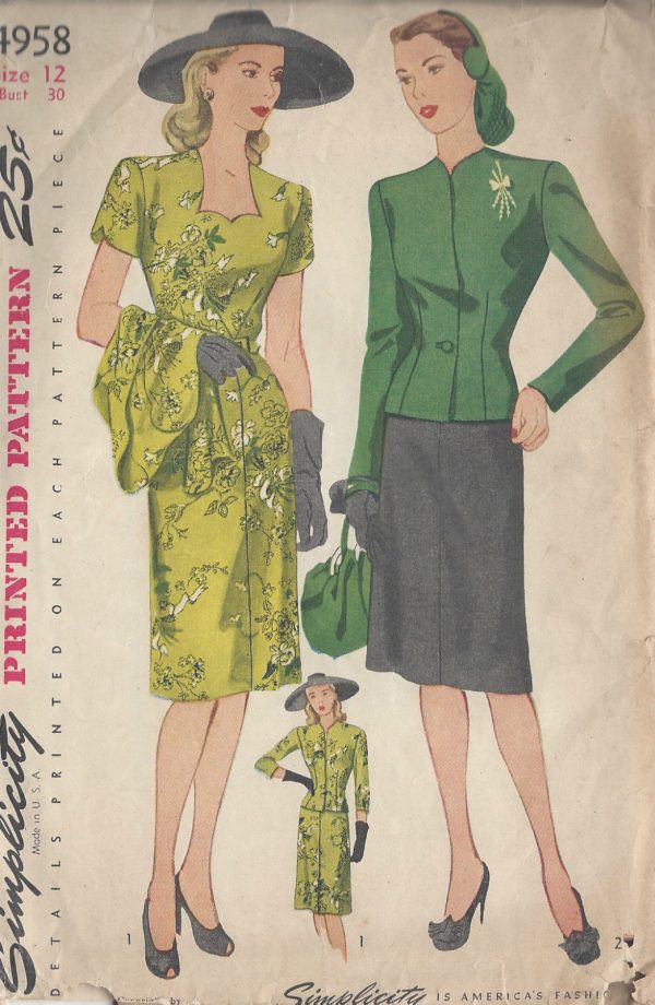 1944-Vintage-Sewing-Pattern-B30-DRESS-JACKET-R649-251175179709