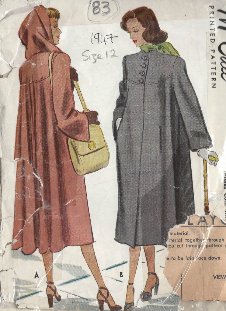 V1947 Pattern 1947 Vintage Sewing Pattern COAT B32