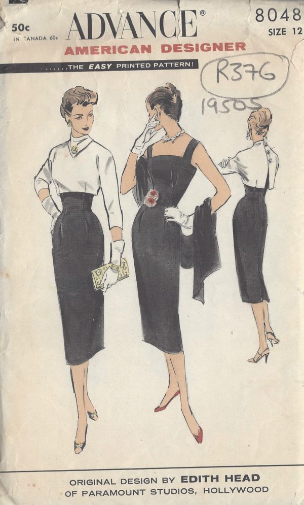 1950s-Vintage-Sewing-Pattern-B32-DRESS-BOLERO-R376-By-Edith-Head-251157929319