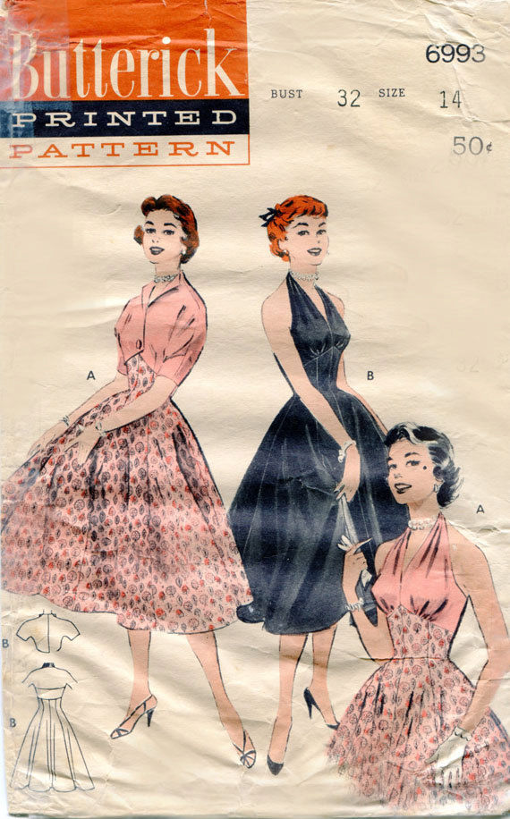 1950s Vintage Sewing Pattern B32 HALTER-NECK DRESS & BOLERO JACKET (R789)  - The Vintage Pattern Shop