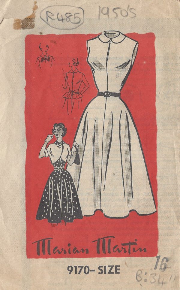 1950s-Vintage-Sewing-Pattern-DRESS-BOLERO-B34-R485-MARIAN-MARTIN-251142532329