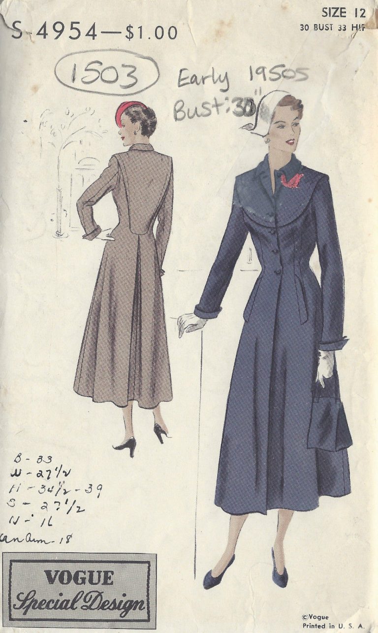 1950s Vintage Vogue Sewing Pattern B30 Coat 1503 The Vintage Pattern Shop 9943