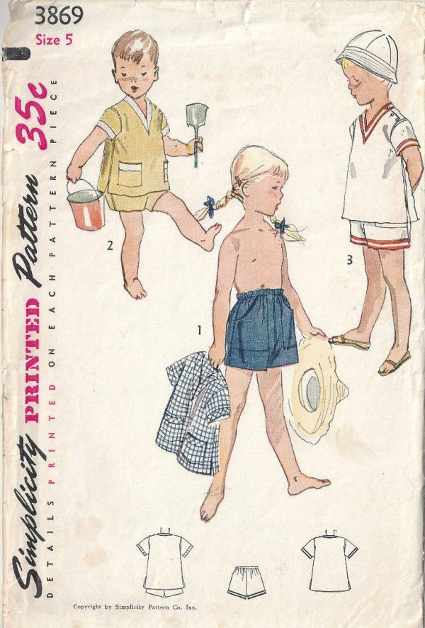 1952-Childrens-Vintage-Sewing-Pattern-S5-B235-BEACH-SHIRT-SHORTS-UNISEX-C24-252527114289