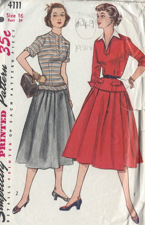1952-Vintage-Sewing-Pattern-B34-TWO-PIECE-DRESS-R49-251172244729