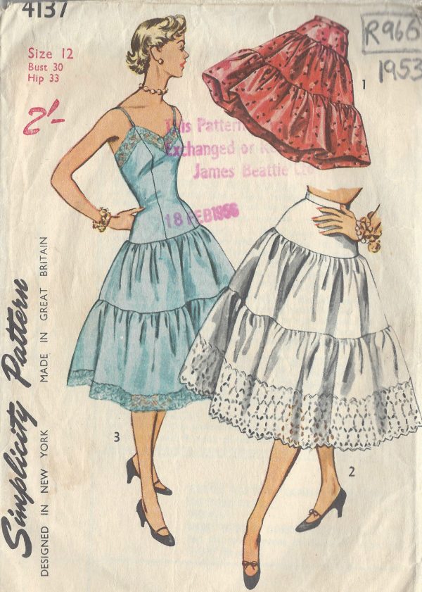1953-Vintage-Sewing-Pattern-B30-W25-PETTICOAT-SLIP-R966-261211359539