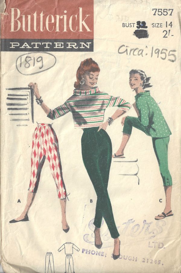 1955-Vintage-Sewing-Pattern-B32-W26-PANTS-BOXY-TOPS-1819R-262944101329