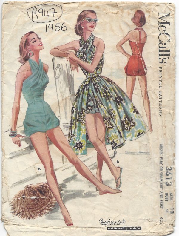 1956-Vintage-Sewing-Pattern-B30-HALTERNECK-BATHING-SUIT-SKIRT-PLAYSUIT-R947-252629934119