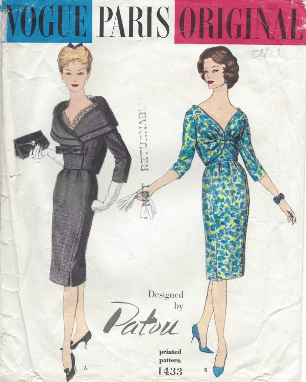 1959-Vintage-VOGUE-Sewing-Pattern-DRESS-JACKET-B34-1263-By-Patou-261499300709