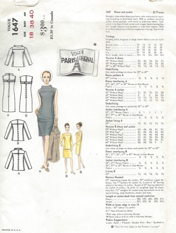 1960s-Vintage-VOGUE-Sewing-Pattern-B38-DRESS-JACKET-1393R-By-LAROCHE-261756393729-2