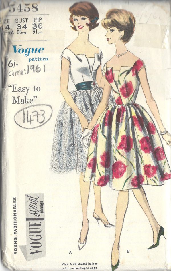 1961-Vintage-VOGUE-Sewing-Pattern-B34-DRESS-PETTICOAT-1473-261986960279