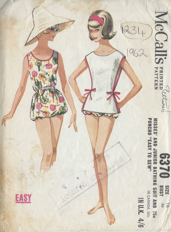 1962-Vintage-Sewing-Pattern-B36-BATHING-SUIT-PONCHO-1234-261457458069