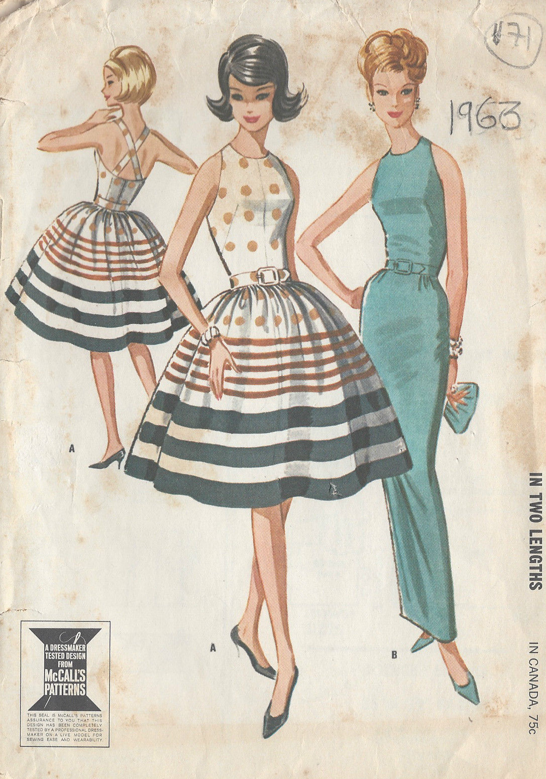 1963 Vintage Sewing Pattern DRESS B32in (171) - The Vintage Pattern Shop