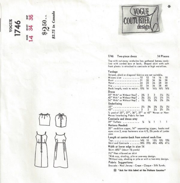 1967-Vintage-VOGUE-Sewing-Pattern-B34-DRESS-1784-SIMONETTA-of-ITALY-252787104069-2